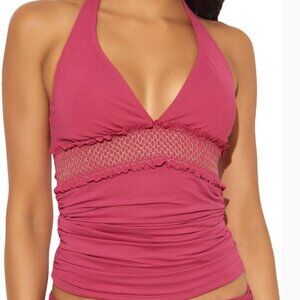 Bleu Rod Beattie Metallic Halter Tie Neck Tankini Swimsuit Top